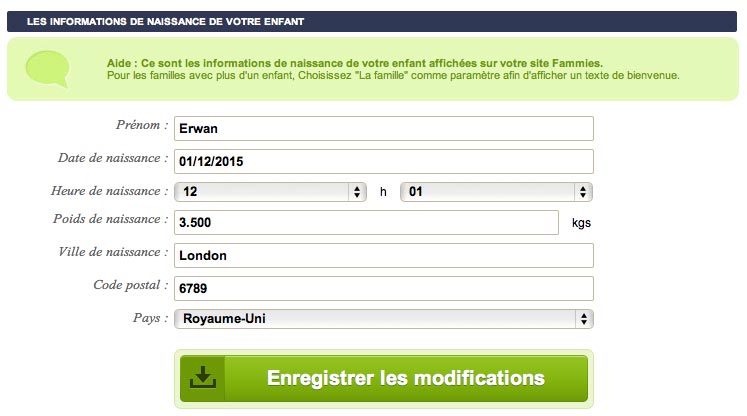 Affichez les infos de naissance de votre bébé