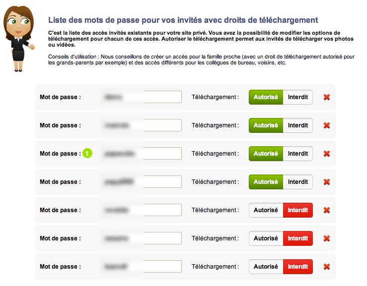 Personnalisez les mots de passe invités