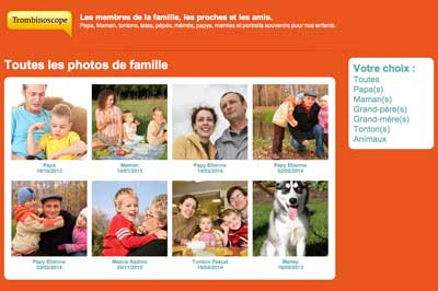 La rubrique trombinoscope permet d'afficher les photos des membres de sa famille et de ses proches