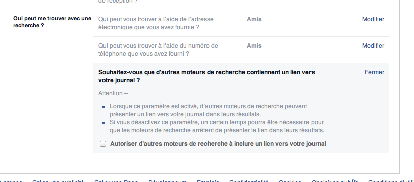 Comment empêcher Google de lister mon journal Facebook