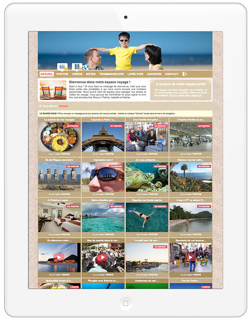 Exemple de carnet de voyage privé avec partage de photos et de vidéos sécurisé
