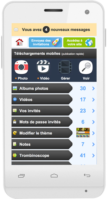 Votre tableau de bord sur mobile pour administrer votre espace privé