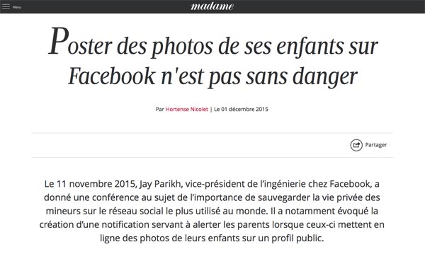 Poster des photos de ses enfants sur Facebook n'est pas sans danger