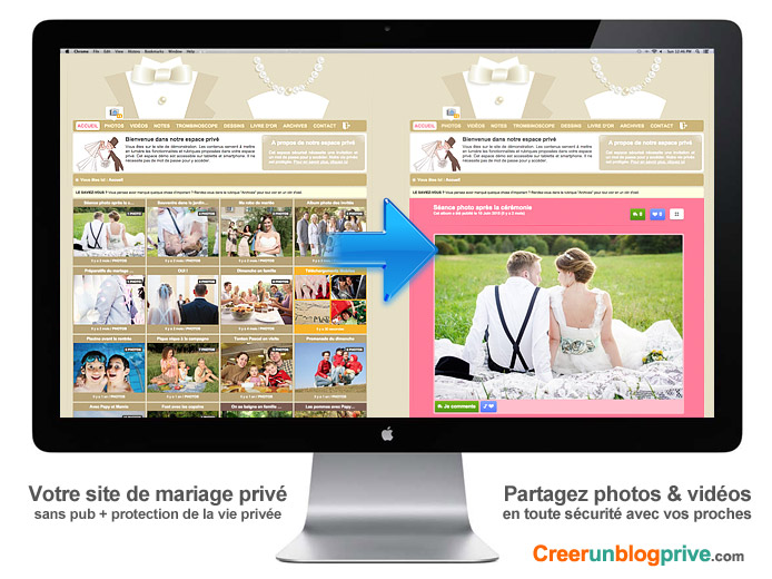 Site de mariage gratuit et privé pour partager photos et vidéos de son mariage en toute sécurité