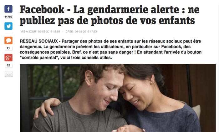 La gendarmerie alerte les familles qui partagent des photos sur Facebook
