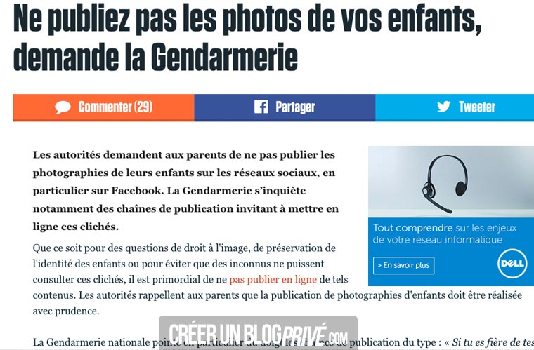 Photos privée sur Facebook : la gendarmerie met en garde les parents